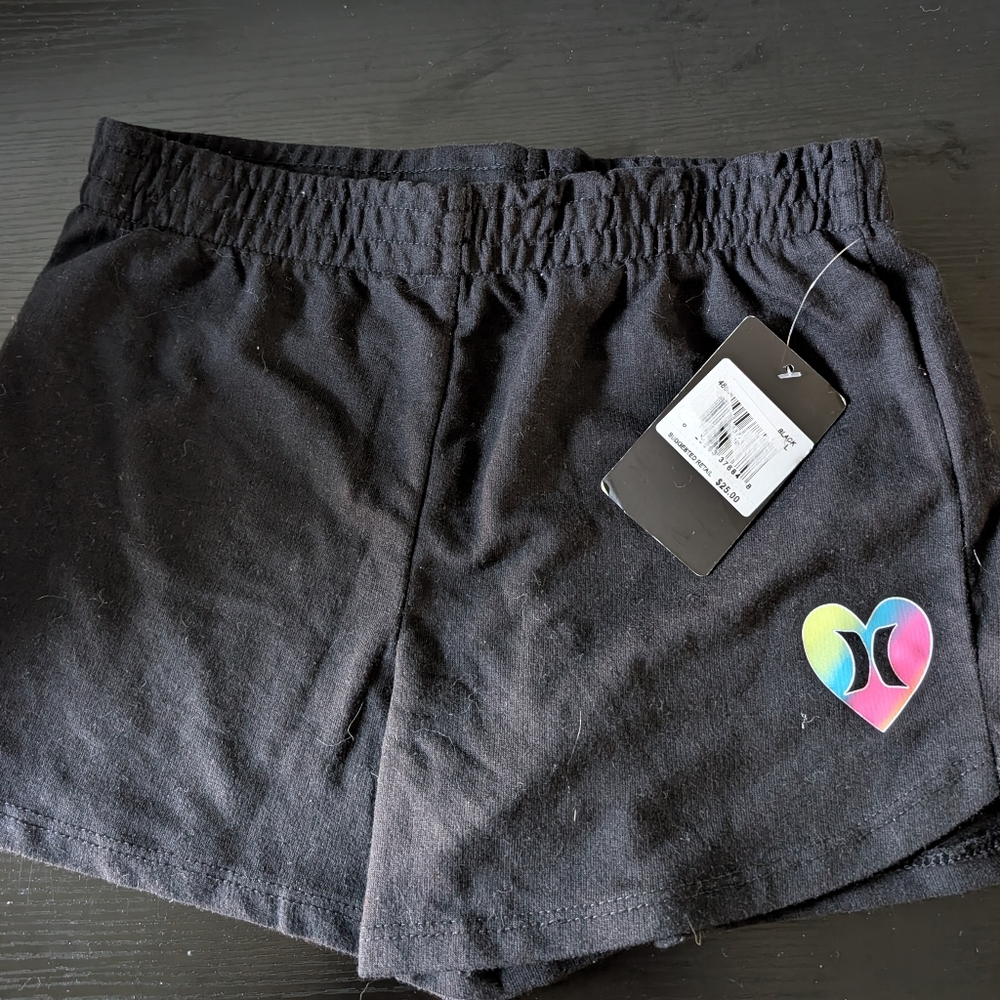 Girls Hurley Black Shorts Pink Heart Size Large - NWT